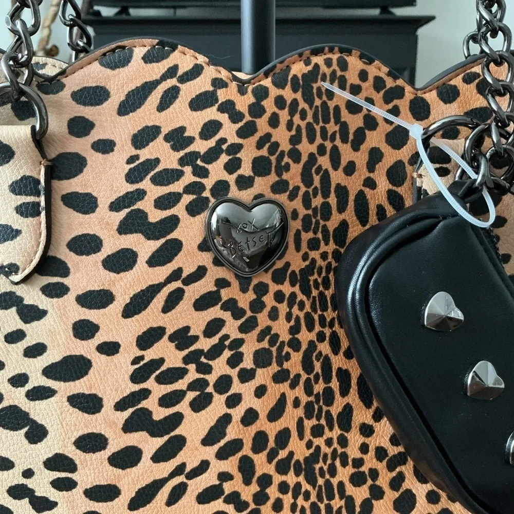 Betsy Johnson On the Prowl Leopard Print Tote Bag Faux Leather Chain Handles